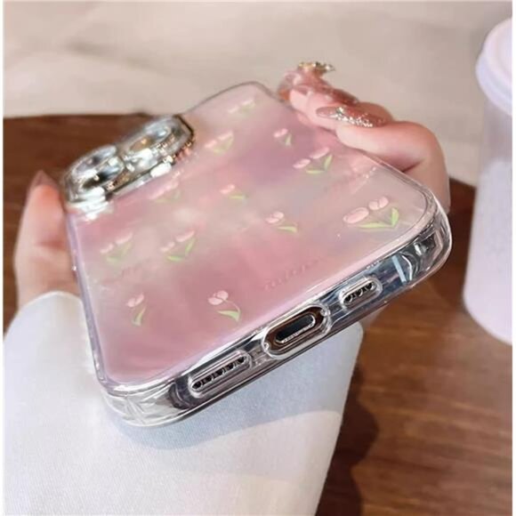 Iphone 16 16 Pro 16 Pro Max Cute Pink Tulip Floral Glitter Protective Cover - Picture 6 of 6